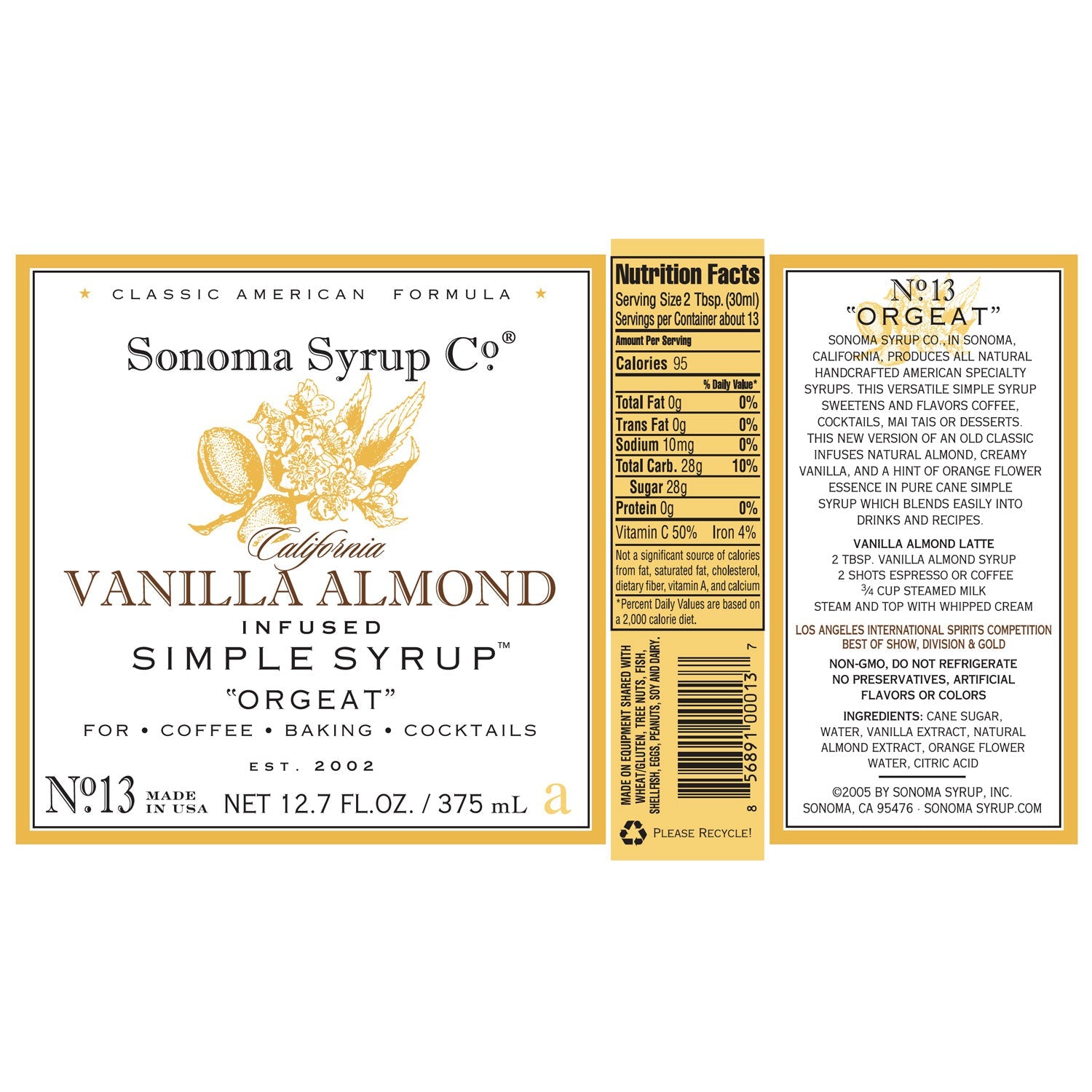 No. 13 Almond (Orgeat) Infused Simple Syrup - Sonoma Syrup Co.
