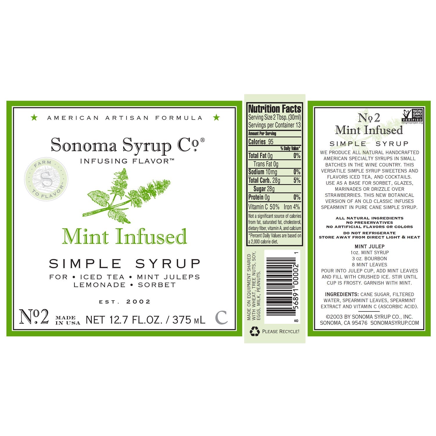 No. 2 Mint Infused Simple Syrup - Sonoma Syrup Co.