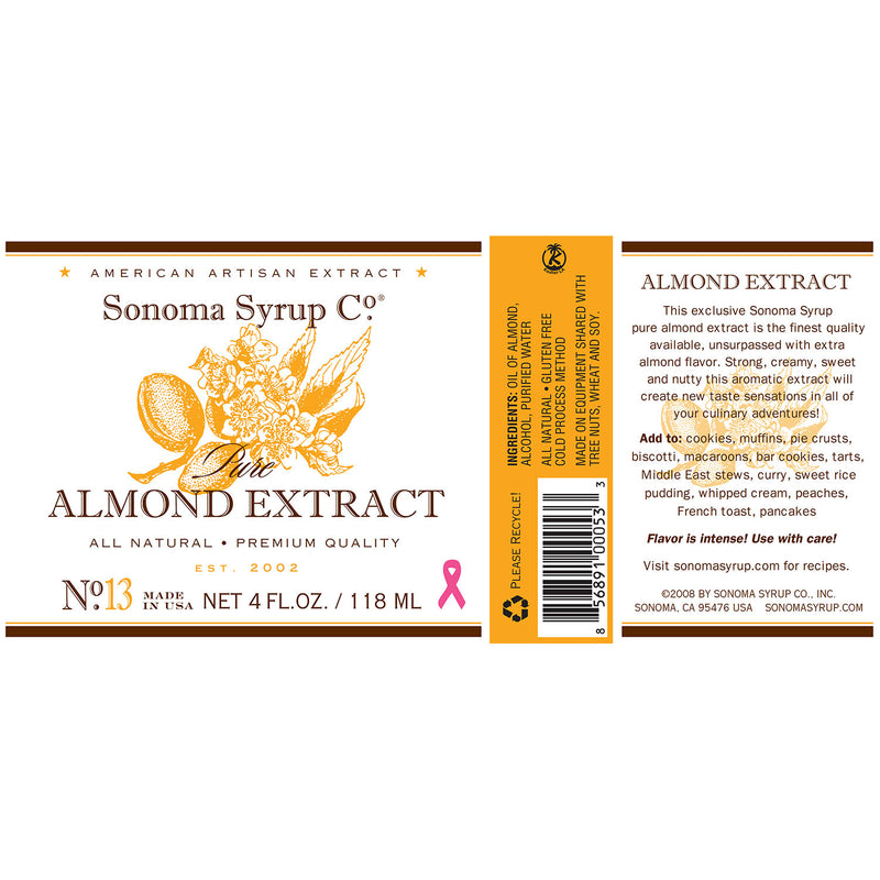 Sonoma Syrup Co. Pure Almond Extract Label