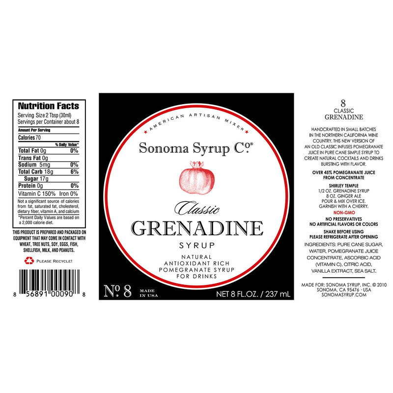 Sonoma Syrup Co. Classic Grenadine Syrup Label