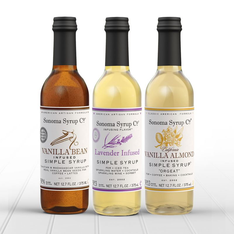 Coffee Syrup Gift Set including Vanilla Bean, Lavender, and Vanilla Almond Orgeat Simple Syrup