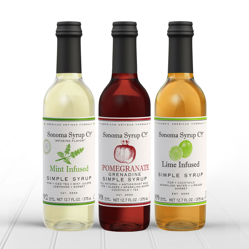 Simple Syrup Gift Set for Mixologists featuring Mint, Pomegranate, and Lime Simple Syrup