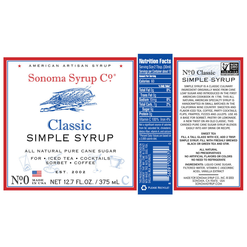 Sonoma Syrup Co. Classic Simple Syrup Label