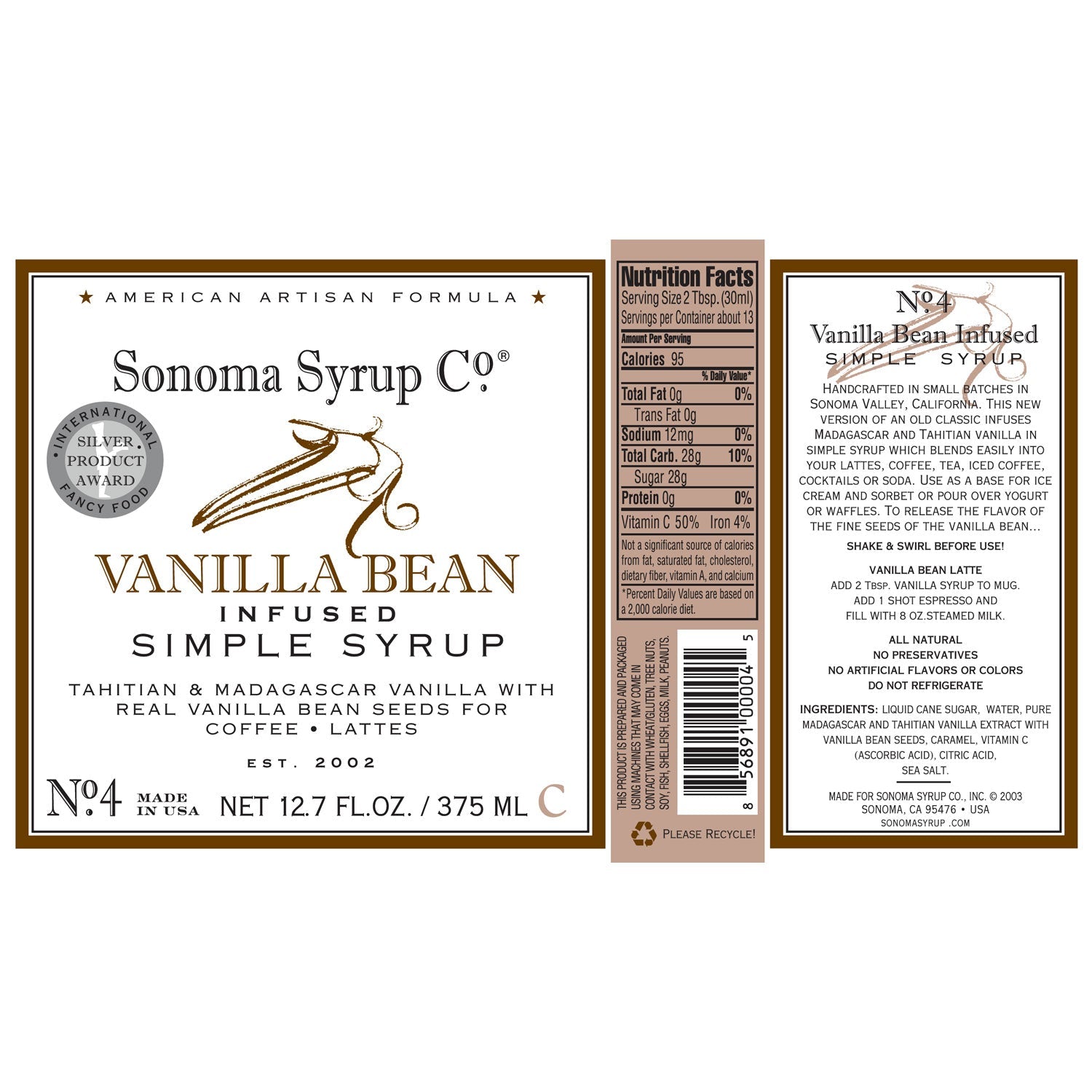 No. 4 Vanilla Bean Infused Simple Syrup - Sonoma Syrup Co.