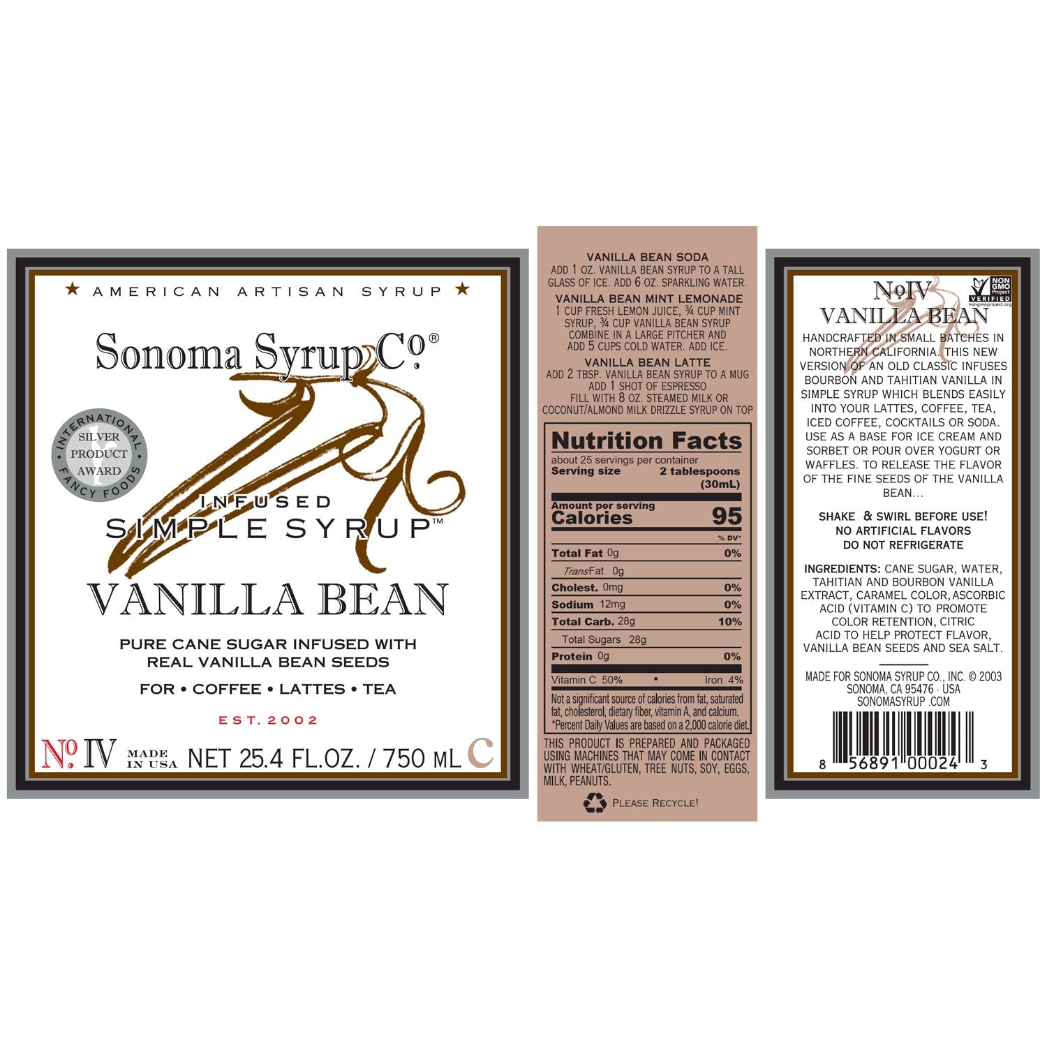 No. 4 Vanilla Bean Infused Simple Syrup - Sonoma Syrup Co.