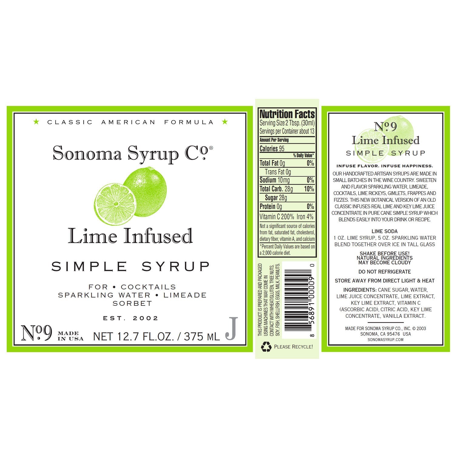 No. 9 Lime Infused Simple Syrup - Sonoma Syrup Co.