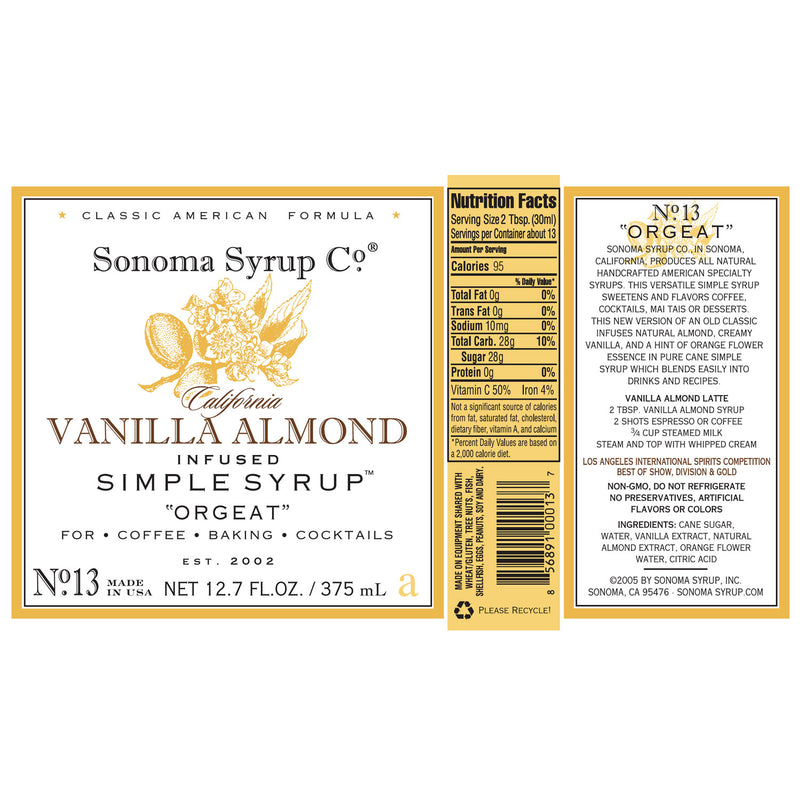 Natural Vanilla Almond 'Orgeat' for Lattes and Tiki Drinks – Sonoma Syrup  Co.